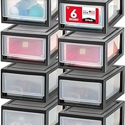 IRIS USA 6 Qt. Plastic Drawer Storage Organizer Stacking Drawers, 8-Pack, Stackable Unit with Sliding Drawer for Clothes Bedroom Kitchen Under Sink Pantry Craft Room Bathroom Dorm Office, Black-14