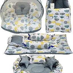 Infantbond Baby Mattress with net | Baby Carry Bag | 4 Pcs Bedding Set | Baby Nest (0-6 Months) Grey Sprial (Full Set Nest)-image-43