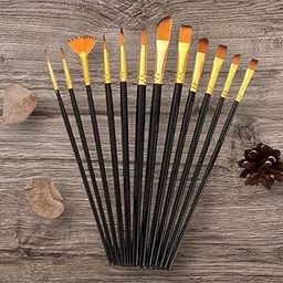 Artist Paint Brush Set, 12 Pieces, Black Handles with Golden Ferrules, Multiple Tips for Acrylic and Oil Painting-15