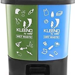 CELLO Duo Plastic Step-On Pedal Dustbin for Wet and Dry Waste| 2 In 1 Dustbin Trash Can/Plastic Garbage Bins with Lid for Home Kitchen | (35 Liters, Green and Blue)-picture-20
