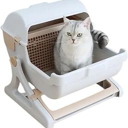 Kipenzi Semi-Automatic Cat Litter Box | Quick Cleaning Pet Toilet Semi-Enclosed Cat Litter Box| Clean in 7 Seconds | Beige-18