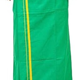 Traditional Cotton Dhoti, Green with Yellow Border, South Indian Devotional Dhoti-49