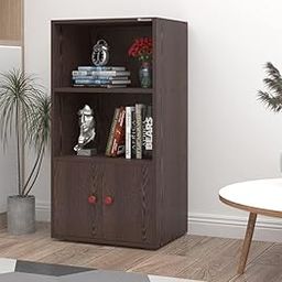 Mahaakaay Sumwud Royal Engineered Wood Freestand Bookcase 3 Compartment with Door Almirah Wenge Storage Shelves Hall Multipurpose Shelf Drawer Organizer Holder-picture-13