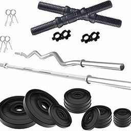 Amazon Brand - Symactive 60 KG PVC Home Gym Set with One 5 Ft Plain + One 3 Ft Curl Rod and One Pair Dumbbell Rods, Multicolour-image-49