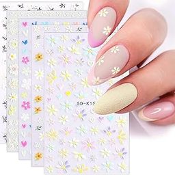 Nail Art Stickers Colorful 3D Designs Self Adhesive Cute Floral Nail Decals Decoration Accessories for Women (Multicolor - Designs 12 Sheets)-image-97