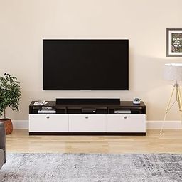 Mansor Engineering Wood Floor TV Cabinet/Entertainment Unit/Set Top Box Stand/TV Table with Storage & Display Shelves (Wenge & White) for 65 Inch TV Screen-image-39