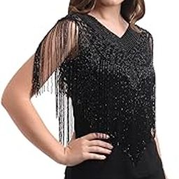 Women's Net Hand Bead Embroidery Designer Short Cape Poncho V Neck-image-25