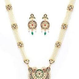 Jewellery Set Gold Plated Long Necklace Hyderabadi Design Pearl Peacock Necklace Set With Earring Jewellery For Women & Girls-image-84