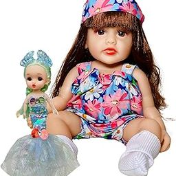 NestyFox Combo of 33 cm Realistic Silicone Baby with 23 cm Mini Mermaid Companion | Combo for Girls with Hairband, Socks & Glittery Tail | Gift for Girls (Silicone & Mermaid)-image-110