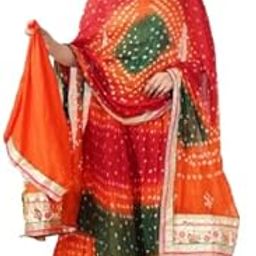 Women's Art Silk Unstitched Bandhej Lehenga Choli,Multicolour-picture-18