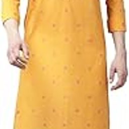 Men Yellow & Maroon Woven Design Straight Kurta With Pyjama-picture-5