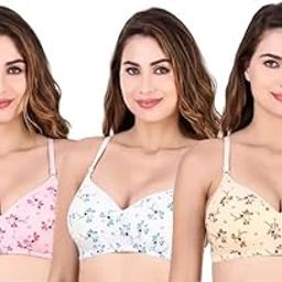 Women's Cotton Blend Lightly Padded Non-Wired Printed T-Shirt Bra Combo Pack of 3-picture-33