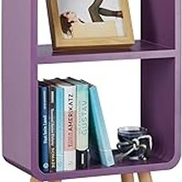 Expressow Wooden Foldable Bookcase Bedside Table - Elegant Home Decor Bookshelf with 2-Tiers and 4 Wooden Legs for Living Room Bedroom or Offices (Purple)-picture-12