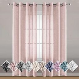 Ami Creation Cotton Linen Sheer Window Net Curtains for Bedroom Balcony Backdrop Decoration, 6 feet Long, Salmon Pink, Set of 2-image-22