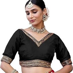 Women's Indian Ethnic Wear Designer Embroidered Work V Neck Half Sleeve Readymade Padded Saree Blouse Readymade Unique Saree Blouse-image-31