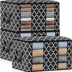 House of Quirk Large Blanket Clothes Organization and Storage Containers for Bedding, Comforters, Foldable Organizer with Reinforced Handle, Clear Window, Sturdy Zippers (Black Pack of 3)-17