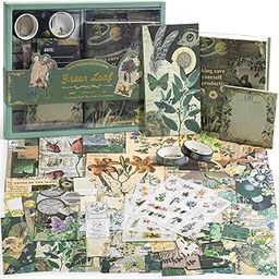 LANLOY 232 Pcs Scrapbook kit, Junk journal kit With Journaling Supplies, Scrapbook Paper, A6 Grid Notebook, Washi Stickers, Washi tape, Scrapbook kit Craft DIY Gift Set (Nature)-15