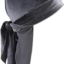 Generic Men Lady Velvet Bandana Durag Headwear Silk Pirate Cap Wrap Hat Grey-image-15