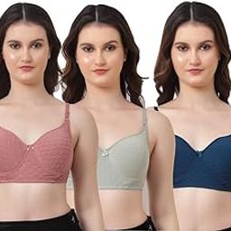 Women's Cotton Blend Lightly Padded Non-Wired Printed T-Shirt Bra Combo Pack of 3-picture-24