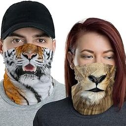 Reversible Tiger Lion Head Neck Gaiter, Fun Gift for Wild Cat Animal Lovers, Tiger Head Neck Warmer-image-54