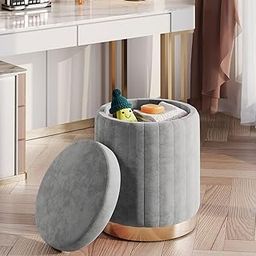 SEROFIK Ottoman Stool with Storage, Round Dutch Velvet Cover Memory Foam Padded 32L Capacity Ottoman Bench Footrest, Pouffe, Office Stool, Makeup Chair, Vanity Chair for Living Room, Bedroom-image-16