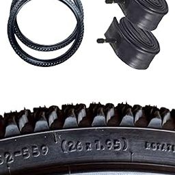 Metro Rambo Bike Tyre 26 x 1.95 with Inner Tubes, Mountain Bicycle Tyres Set of 2, Black-26