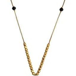 Minimal Gold-Plated Mangalsutra Necklace with Black Beads, Stone Studded stylish Design-image-39