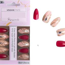 Coslifestore- Pack of 24 Almond shape Press On Nails, Reusable Nail Extensions, Artificial Fake Nails Set For women (Rose Pink with Peach, nudes and stones)-picture-29
