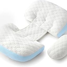 Frido Maternity Pillow | Dual Pregnancy Wedge Pillows for Back & Belly Support | Adjustable Butterfly Design | Travel-Friendly Pregnancy Pillow | Hypoallergenic Organic Cotton Cover, Baby Blue-image-26