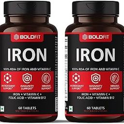 Boldfit Iron Supplement for Women & Men with Vitamin c, Folic Acid & Vitamin B12 - Iron Tablets Help Support Blood Building - 60 capsules (120), 2 count-image-65
