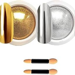 Metallic Chrome Nail Powder Set, Gold and Silver with Applicators, Professional Mirror-Finish, 2-Piece-56
