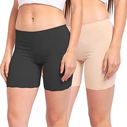 Nylon Spandex Mid Waist Seamless Under Skirt Shorts for Women & Girls. Pack of 2 Size (XS (26) to 3XL (38))-image-63