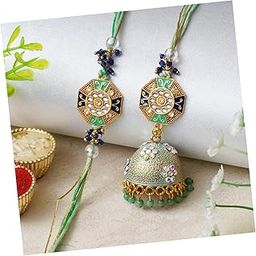 Unisex Adult Set Of 2 Floral Designer Rakhi For Brother And Bhabhi With Roli Chawal-image-99