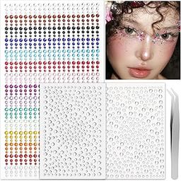 CoolShef 1600 Pcs Rhinestones Stickers Set with Tweezers, Self-Adhesive Crystal for Face, Glitter Sticker for Makeup Hair Decoration, Colorful Facal Jewels Diamonds for Crafts,DIY Phone Case-41