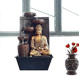 Polyresin Table Top Indoor Outdoor Water Fall Fountain with LED Lights Home Decor Decoration Gift Gifting Items (17 inch)-image-37