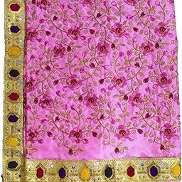 Embrodary Shawl Ganpati Baithak Assan Puja Cloth Chowki Full Work & Embroidery Saibaba Angavastram/Puja Room/Multipurpose Use For Mandir (2 Metr, Light Pink)-image-94
