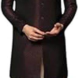 Men's Indo-Western Sherwani Dhoti Set, Purple Cotton, Jacquard Regular Fit Mandarin Collar Long Sleeves-image-34