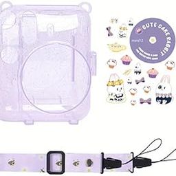 Transparent Glitter Camera case Compatible with Fujifilm Instax Mini 12 - Mini 12 Camera case, Cute Pattern Shoulder Strap and Pattern Stickers- Lilac Purple-28