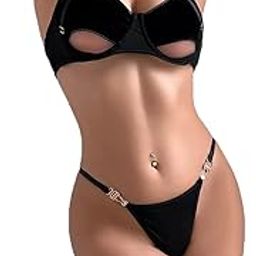 Women Solid Lace Bra and Panty 2 Piece | Velvet Vixen Harness Lingerie Set (Color: Black)-image-25