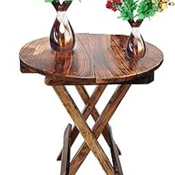 Unique Arts Wooden Foldable Adjustable Side Table/End Table/Coffee Table/Plant Stand/Outdoor Table/Stool (Brown) (Round Shaped)-13