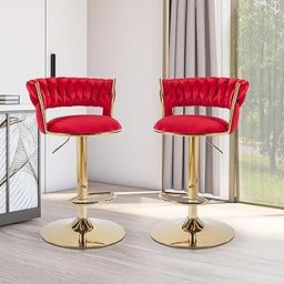 Creative Kitchen Chairs 360 Degree Rotatable Swivel Elegant Classy & Comfortable Chair with Golden Base and Velvet Fabric (Pack of 2) (Red)-picture-41