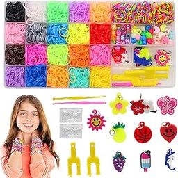 PATPAT® 1150+ 20 Color Rubber Loom Bands Kit, DIY Rainbow Rubber Bands Bracelets Making Kit for Girls Kids Gift, Include Rubber Bands, Charms, Hooks, Beads, Crochet, Loom, Clips Accessories Craft Set-image-39