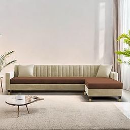 Casaliving Garcia RHS 6 Seater L Shape Sofa Set for Living Room (Cream Brown Colour) Premium Fabric Sofa-image-82