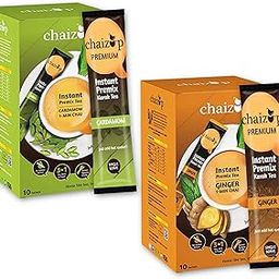 Chaizup Premium 1 Min Instant Assorted Tea Pack - 20 Sachets | Cardamom & Ginger Flavours | 20 Servings | 2 Packs (10 Flavours Each) | 280g-image-61