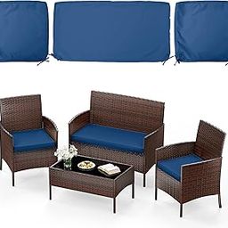 Pakunoda 3 Pack of Outdoor Seat Cushion Replacement Set Suitable for 4 Pieces of Wicker Rattan Furniture Terrace Guest Set Sofa Chair (36x18x2, 18x18x2), Only Cover-image-18