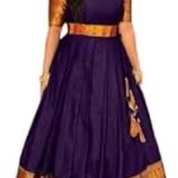 Women's Traditional Long Anarkali Gown, Black with Copper Border, Floor Length-image-58