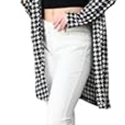 Black White Printed Longline Front Open Pure Cotton Shrug (412_Check)-picture-3