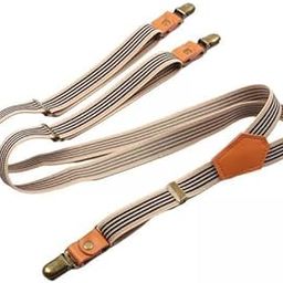 3Xmen'S Suspenders 0.8 Inch Heavy Duty Elastic Straps For Overalls Jeans Dress Beige Stripes | Mens Accessories | Suspenders Braces-image-71
