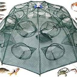 TOVIXY Fishing Net, Fish net, Fish Trap Portable Strengthened 16 Holes Automatic Fishing Net Shrimp Cage, Nylon Foldable Crab Fish Trap Cast Net Cast Folding Net. (8 Sides 16 Holes)-10