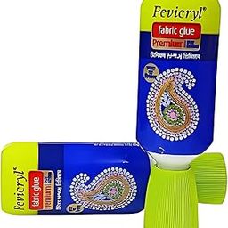 Pidilite Fevicryl Fabric Glue PREMIUM FAST DRYING -30GM bottle No Stitch Glue/Mirror Pieces, Patchwork, Stones, Laces, Sequins and etc (pack of 2 pcs)-21